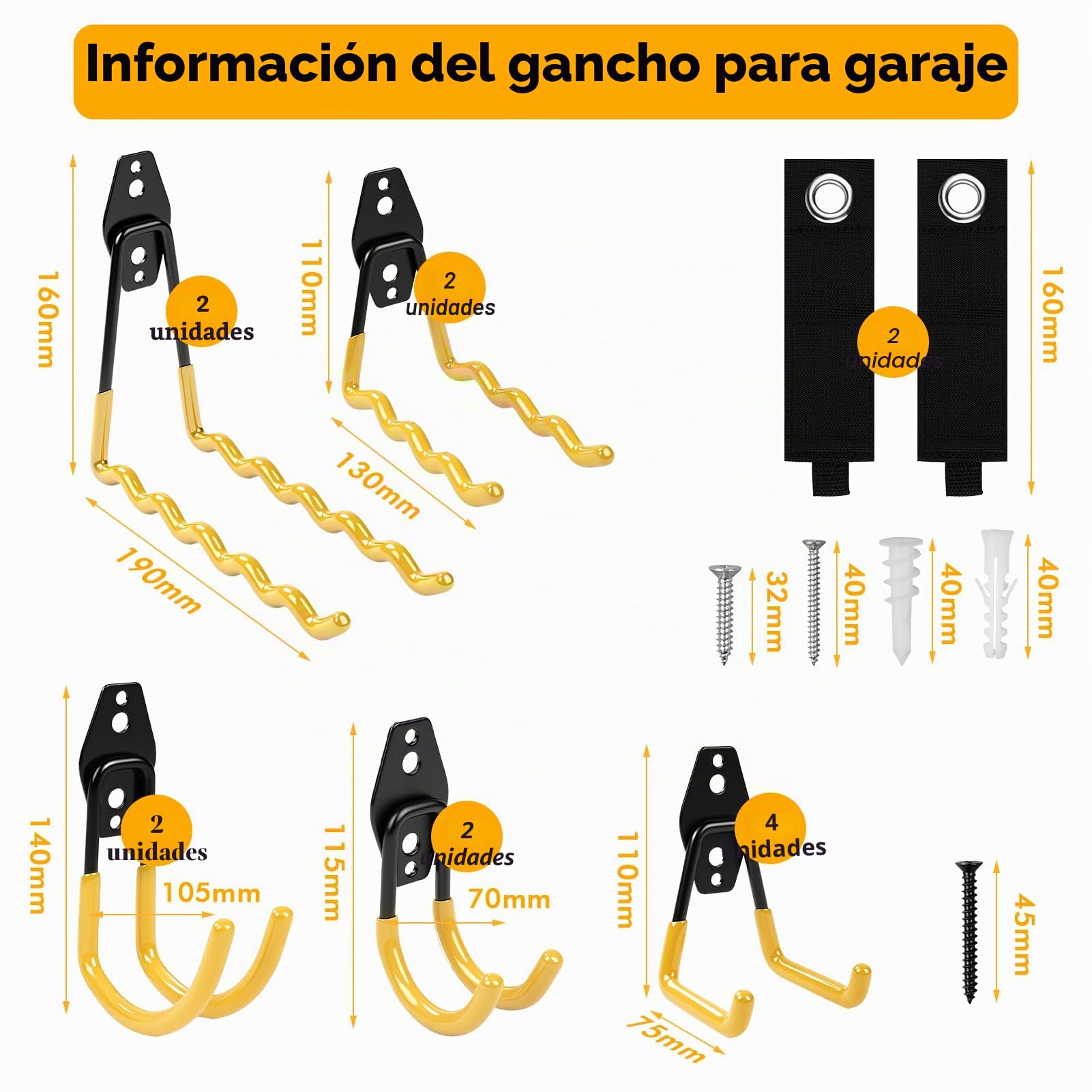 Ganchos para garaje de alta resistencia, juego de 14 ganchos plegables para sillas, montaje en pared con organizador, para colgar herramientas eléctricas, sillas, mangueras, bicicletas