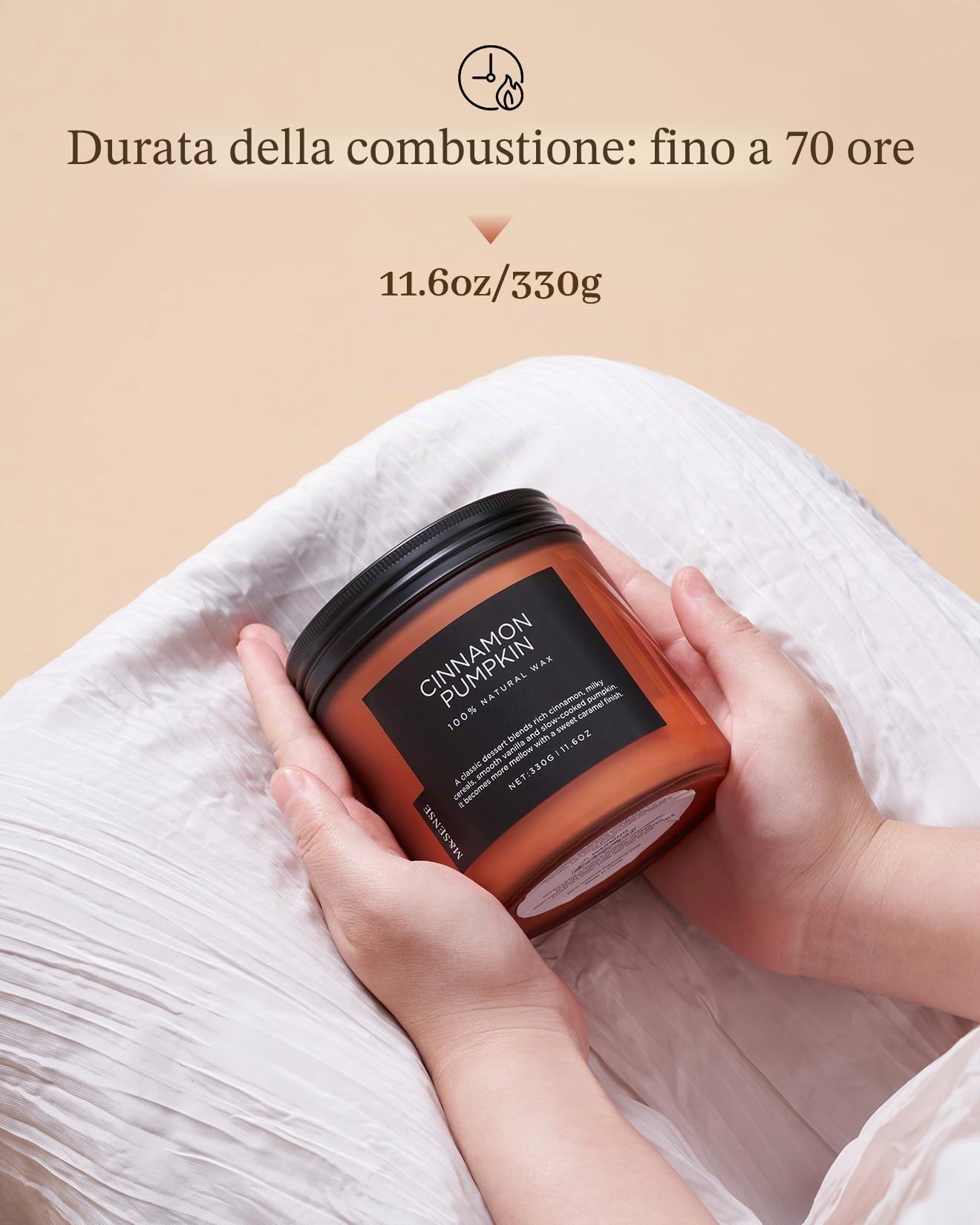 Candela profumata alla cannella e alla zucca, candele naturali in cera di soia per la casa, candela a 2 stoppini, 70 ore di combustione, Bougie parfumée à la citrouille de cannelle 2 bougies Wick