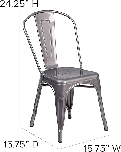 Miniatura 2 de EMMA + OLIVER Silla apilable interior de metal recubierto transparente