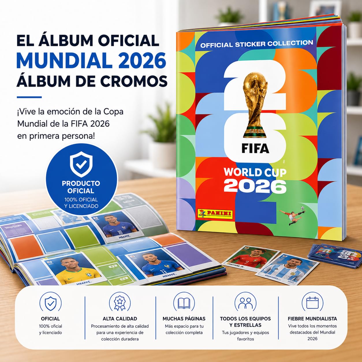 Set de cromos y álbum Panini del Mundial 2026 - Copa del Mundo 2026 - Fútbol - con calendario (álbum de intercambio)