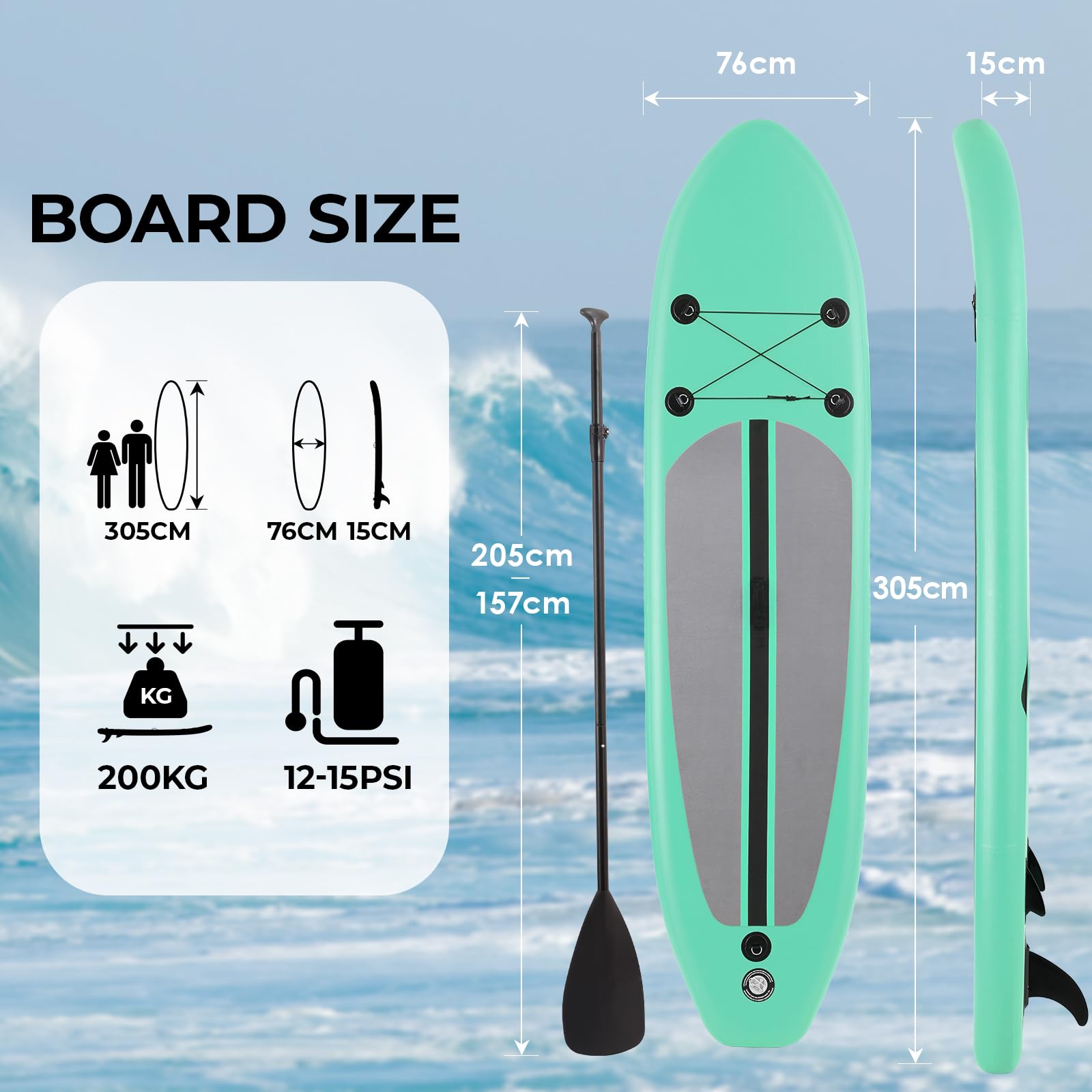 TLSUNNY 10FT Inflatable Stand Up Paddle Board, 3 Fins Paddleboard with Full SUP Accessories for All Skill Levels, przenośna dwukierunkowa pompka i torba do przenoszenia, do jogi Touring Fishing