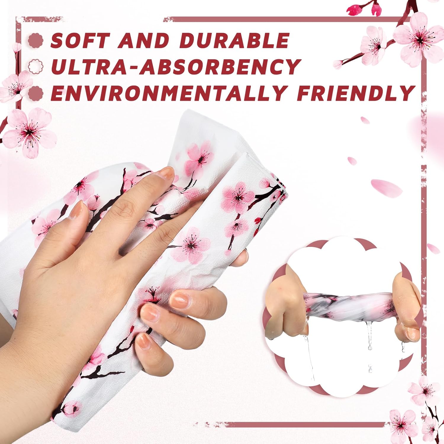 Spiareal 200 Pcs Disposable Paper Hand Towels, Pink Cherry Blossom Decorative Guest Napkins, Floral Paper Napkins for Bathroom, Wedding, Party, Bridal Shower, Birthday, Dinner