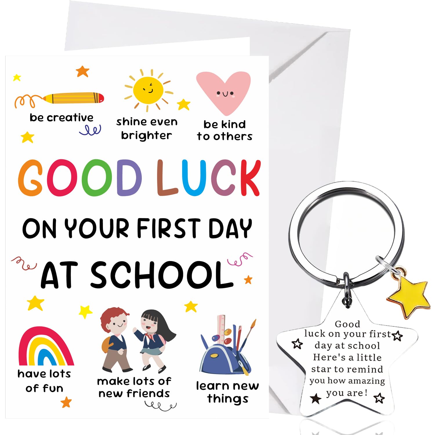 XINDY First Day at School Card, 1st Day Good Luck New Starting School Card Keyring, First Day at School Gifts for Boys Girls โ image 1