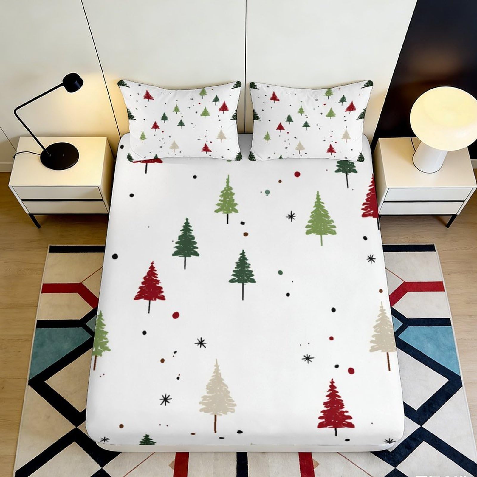 Pnayamiorkfel Style-6 3D Printed Christmas Pine Tree Fitted Sheet Microfiber Soft Bed Cover For Bedroom Guest Room Festive Decoration 90X200x25cm