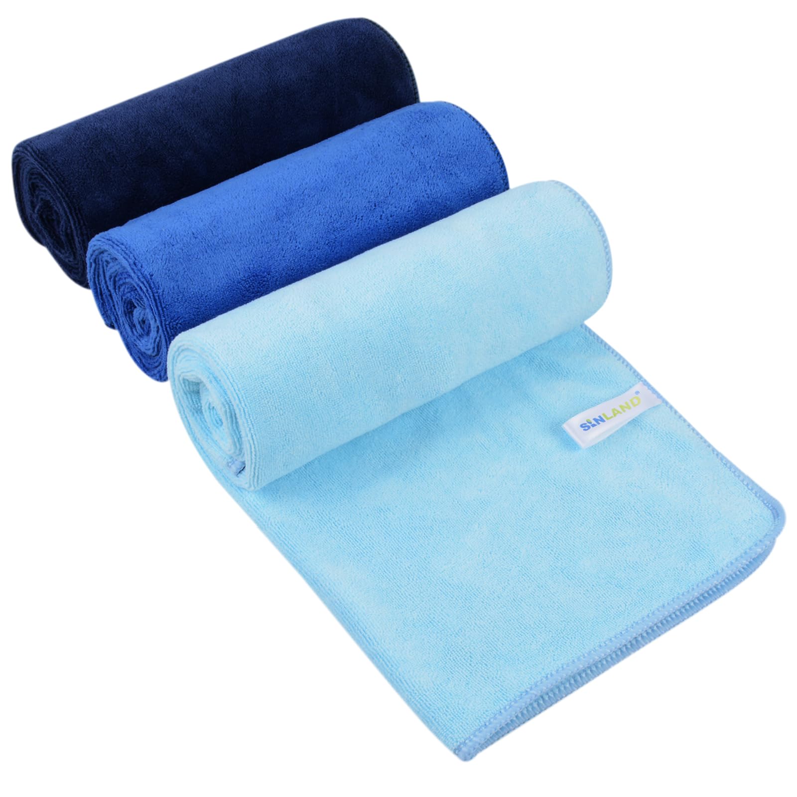 SINLAND Microfibre Gym Towels Sports Fitness Workout Sweat Towel Super Soft and Absorbent (Dark Blue + Blue + Light Blue) โ image 1