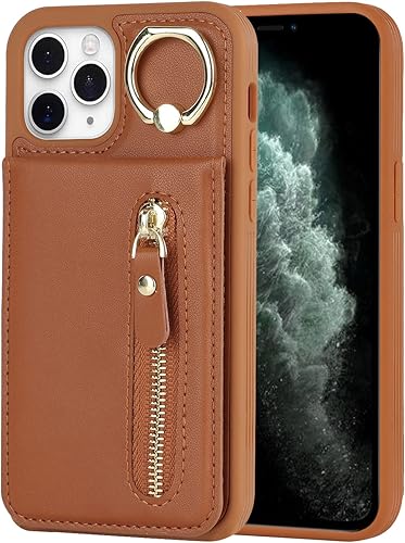 Miniatura 7 de Funda para iPhone 11 Pro con tarjetero para iPhone 11 Pro, cartera con tarjeta de crédito con anillo, cierre de cremallera, a prueba de golpes,