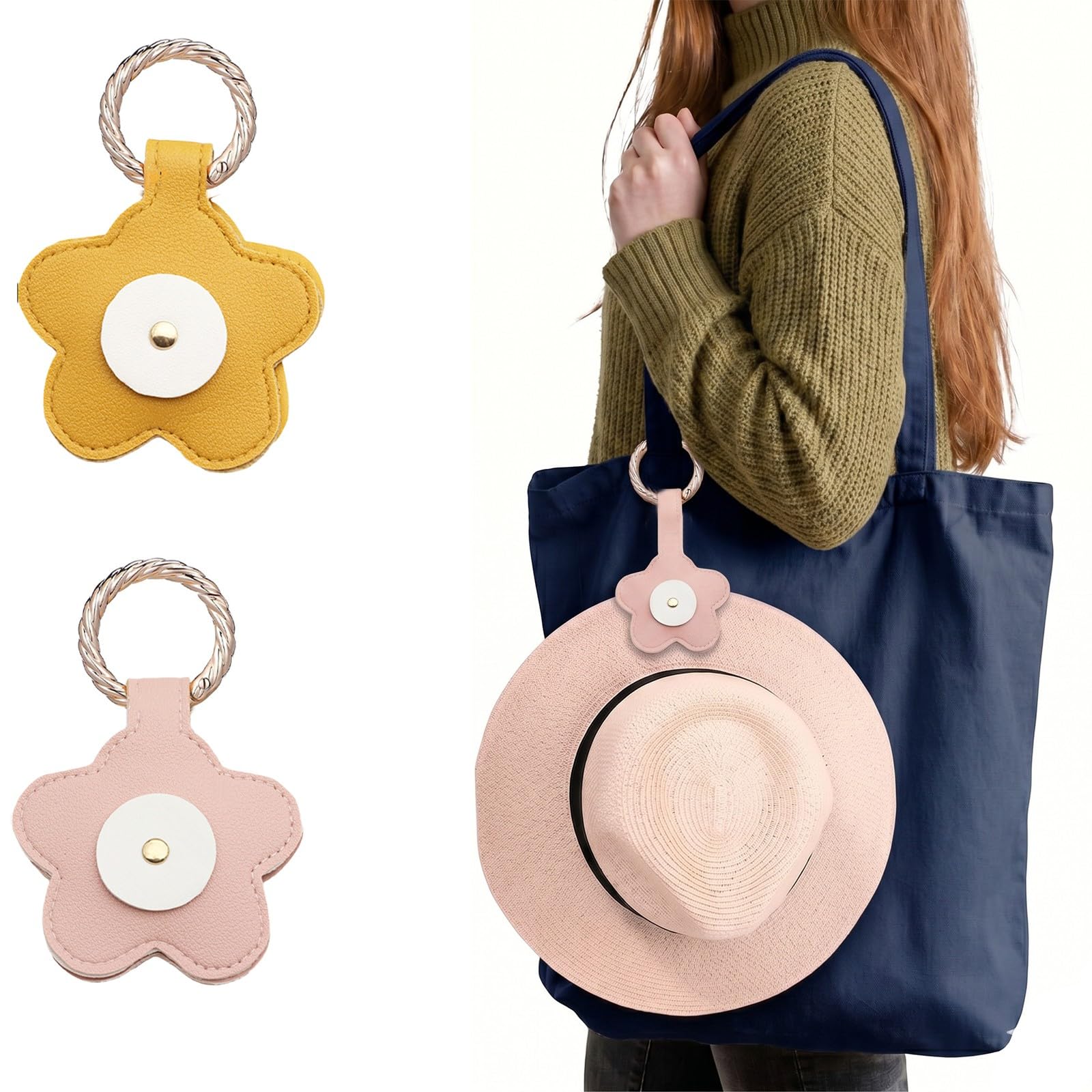 Paquete de 2 Clips Magnéticos para Sombrero de Viaje, porta gorras - Diseño de flor, Rosa y Amarillo