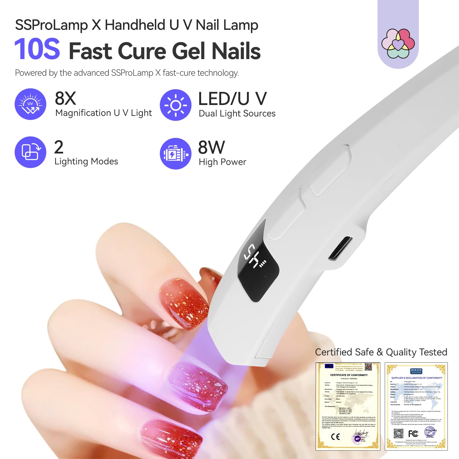 SAVILAND SSPro X U V Nail Lamp for Gel Nail: 10s Fast Flash Cure Handheld U V Light 2 Lighting Modes Travel Mini Gel Light Rechargeable Cordless Portable LED Lamp for DIY Manicure Home