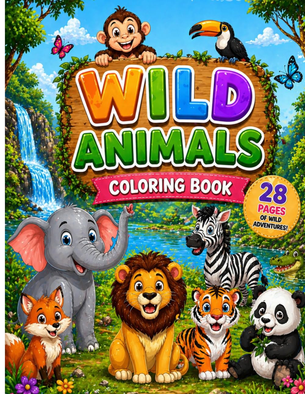 Wild Animals Coloring Book: Fun & Easy Cute Animal Designs