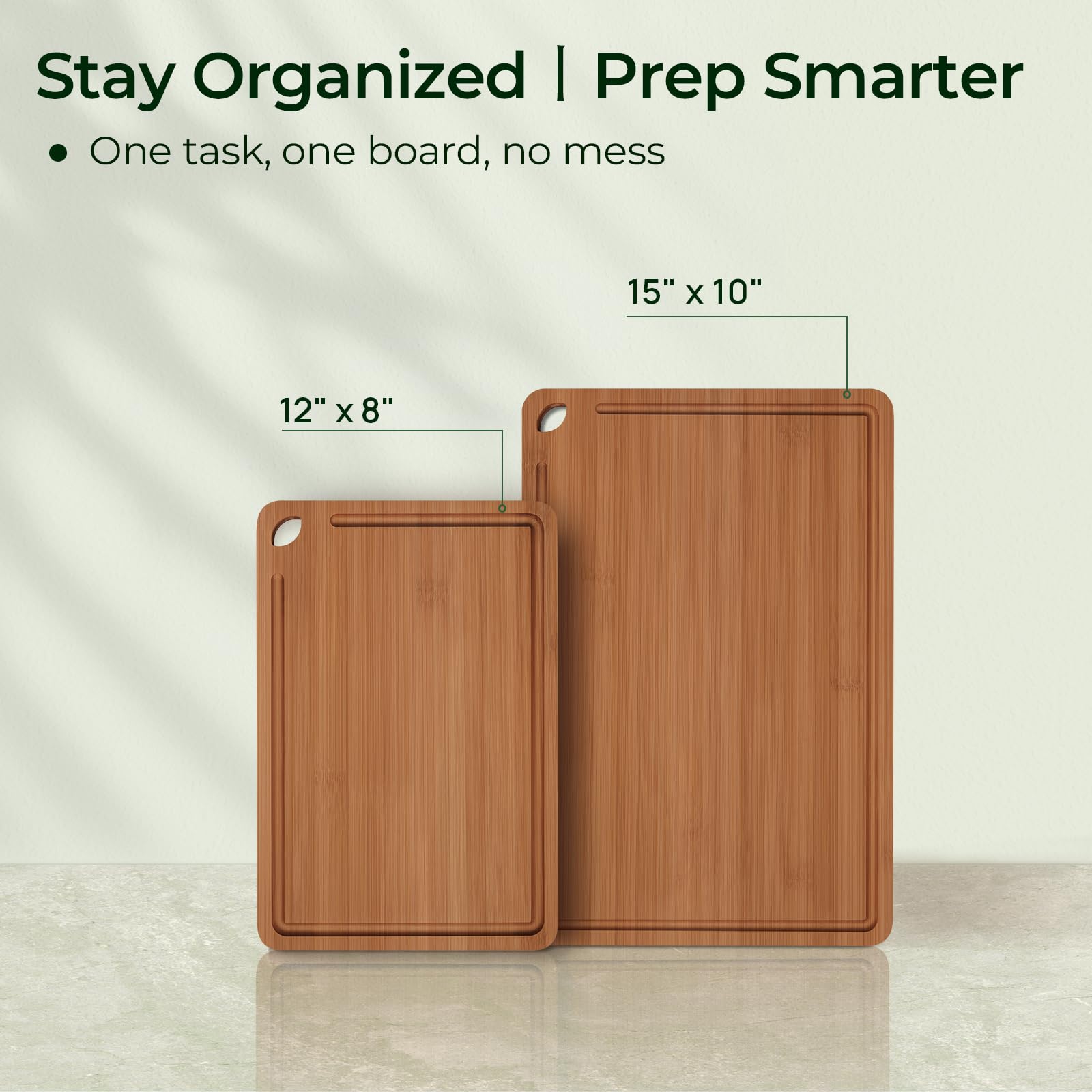 Tabla de cortar de madera para cocina, tabla de cortar de bambú, tablas de cortar de madera duraderas para cocina con ranuras profundas para jugo y asas integradas (L+M)
