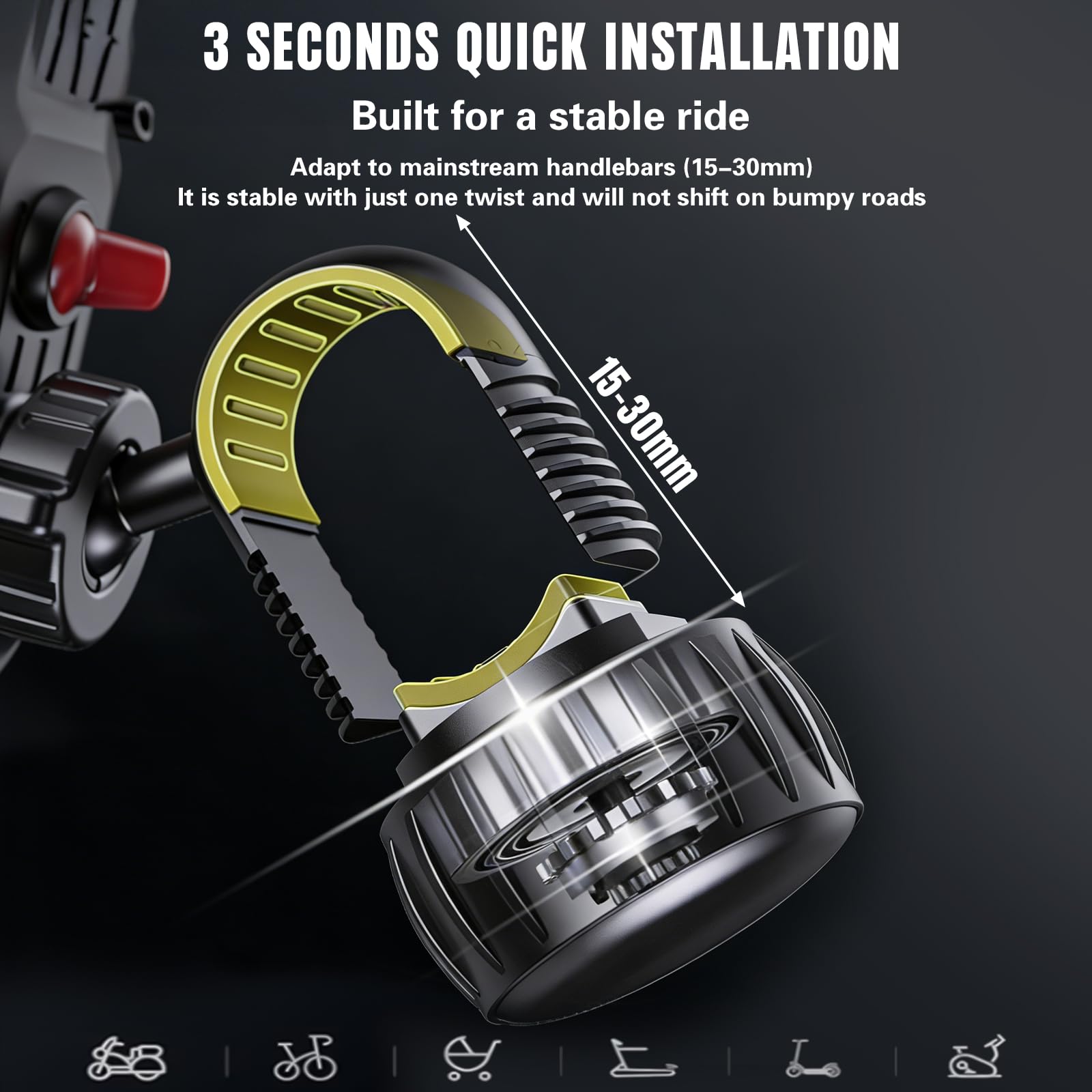 Soporte Móvil Bicicleta, Soporte Movil Moto con Protección de Silicona, 360° Rotación, Universal Soporte Manillar,Soporte Móvil Bicicleta Compatible con iPhone, Samsung 4,7-7" Smartphone — view 4