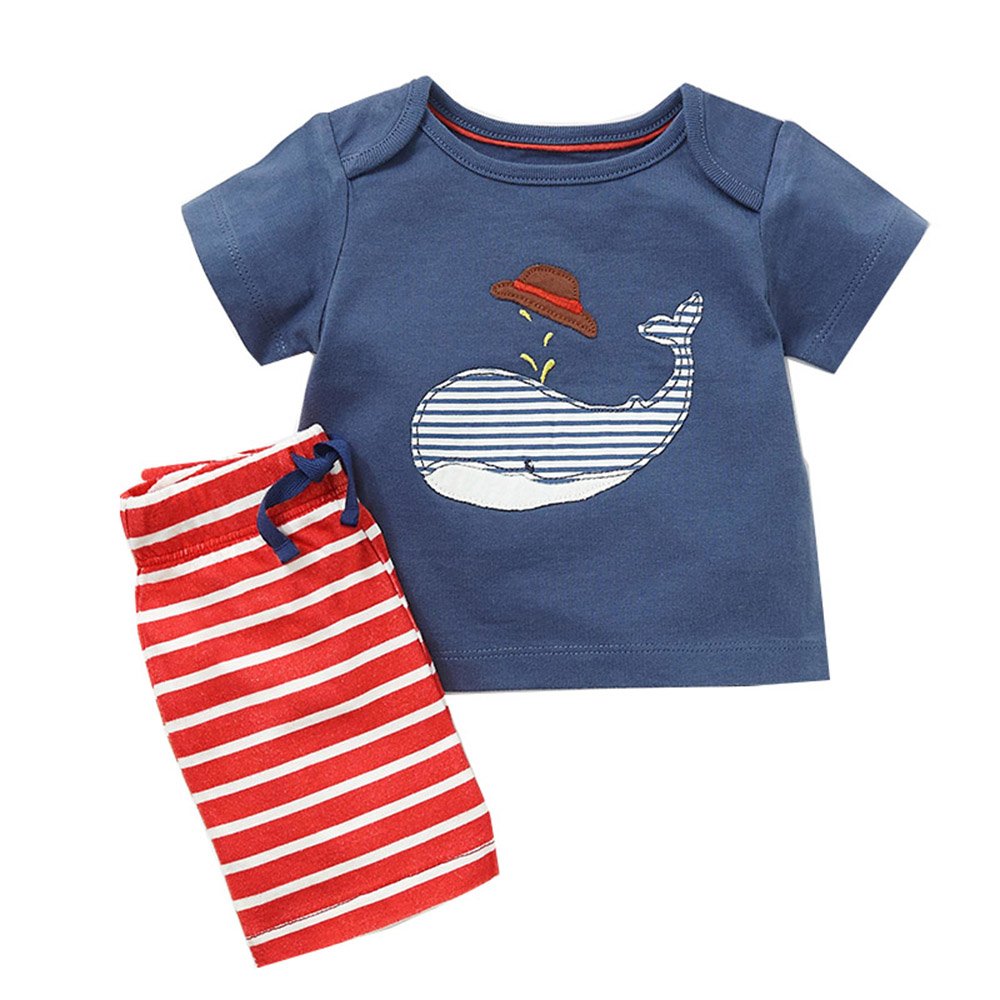 Kids Boys Summer Cotton Outfits Short Sleeve T-Shirts and Shorts Clothing Sets (Dolphin, 2T)