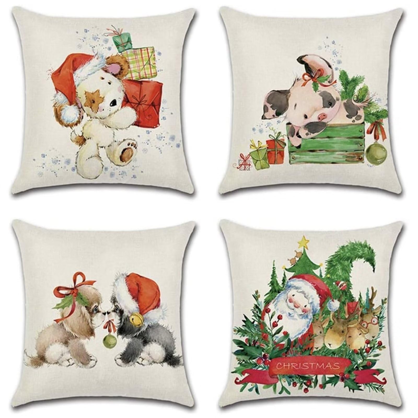 Cadeaux de Noël lot 4 housses coussin 50x50 animaux pour maison