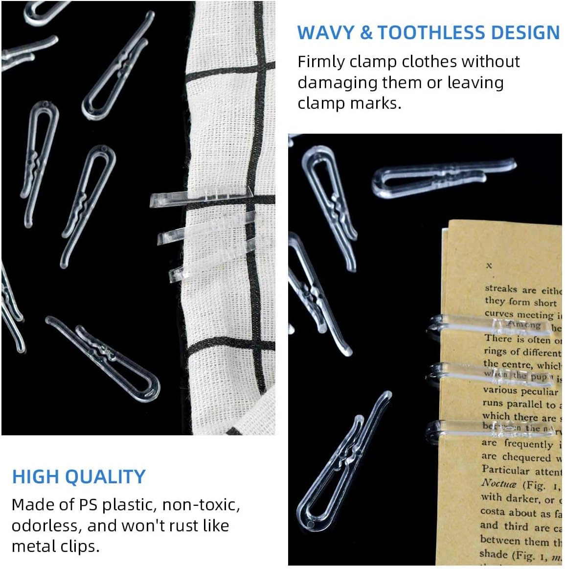 200 Pcs Clear Plastic U Shape Alligator Clips Folding Clip for Shirt Pants Ties Socks Shirts Fabric Clip with Teeth Transparent Plastic Clothespins Hold Garments in Place Clothes Fixing Packing Clip