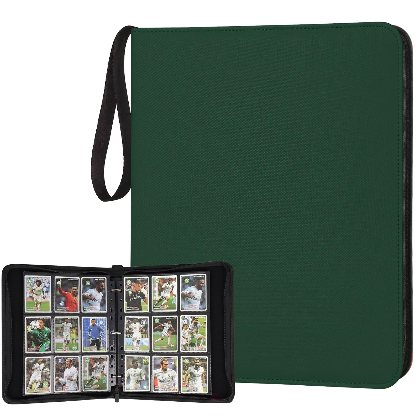 GERMUN 3-Ring 720-Pocket Zipper Card Binder | Archival-Safe PU Trading Card Album Folder (Dark Green) - main product image