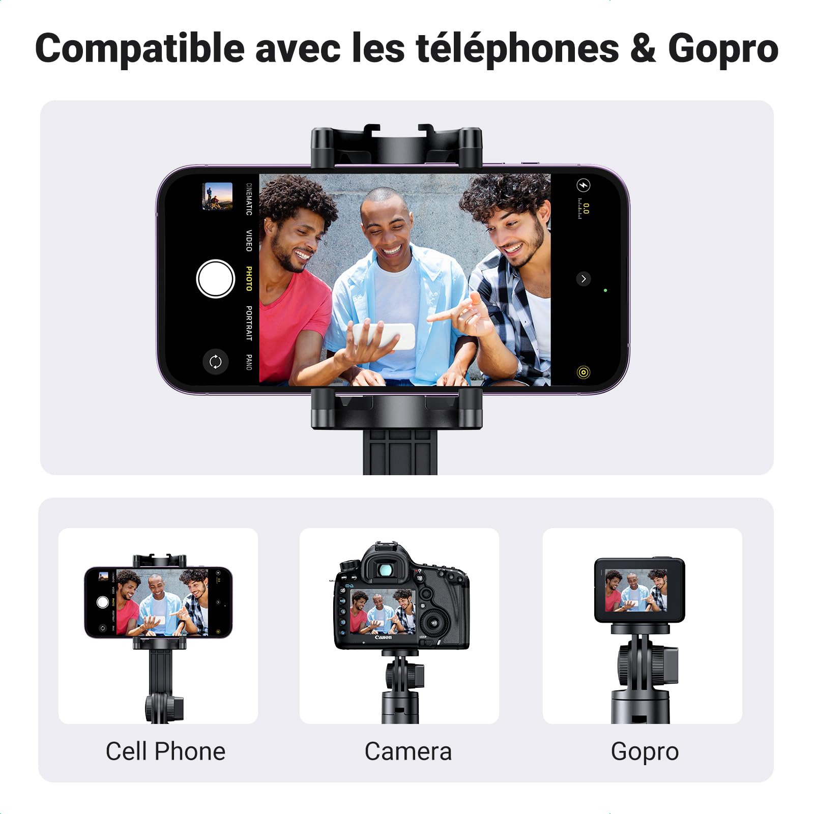 UGREEN Pérche Selfie Bluetooth 3 en 1 Trépied Selfie Stick Extensible Monopode Réglable avec Télécommande sans Fil Amovible Compatible avec iPhone 16 Plus Pro Max Galaxy S24 Ultra Phones Cameras