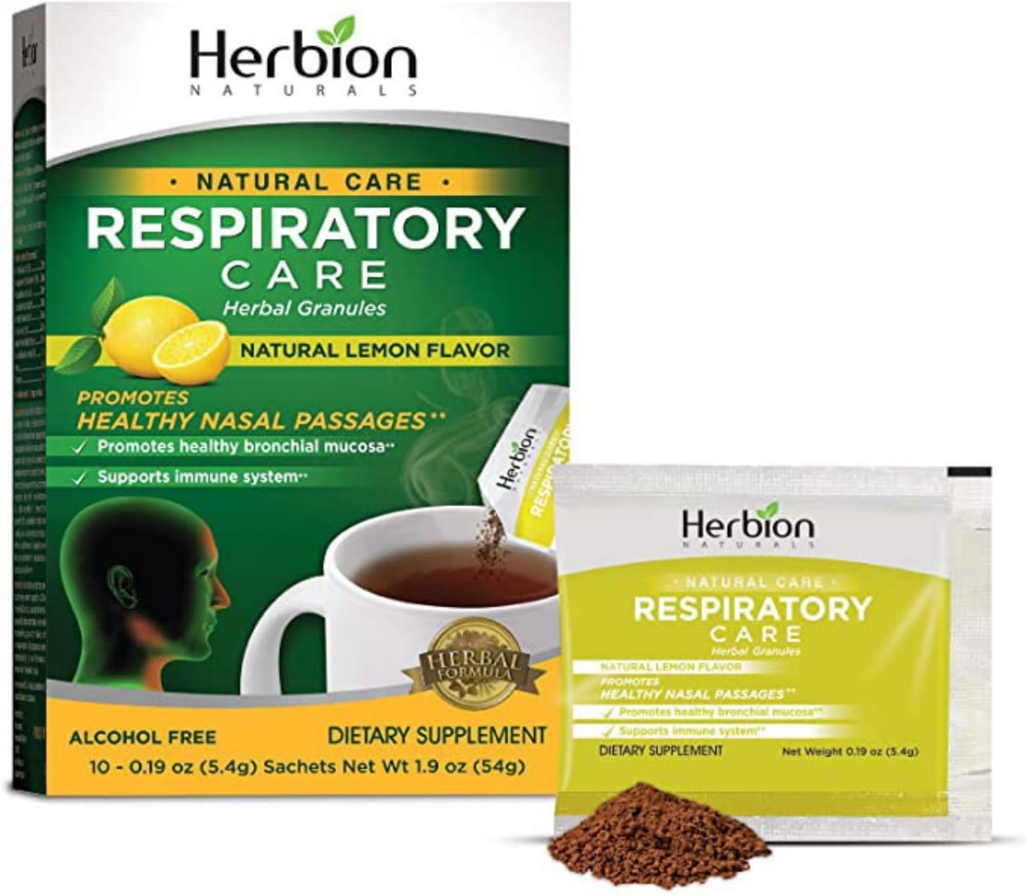 Respiratory Care Herbal Granules with Natural Lemon Flavor – Promotes Healthy Respiratory Function – 10 Cts