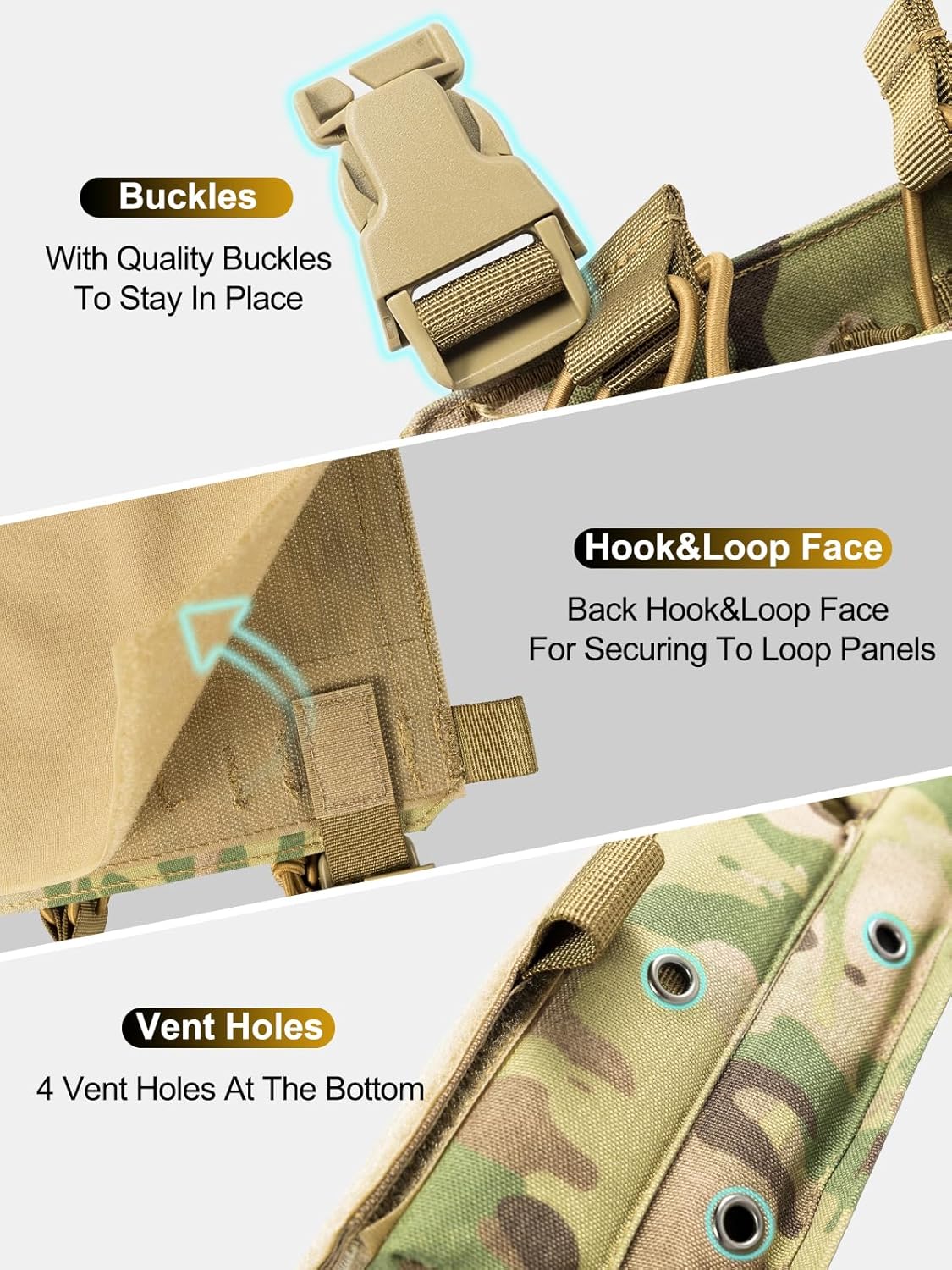 OneTigris Triple Mag Pouch with Utility Pouch Tactical Placard for M4 Magazines & Pistol Magazines