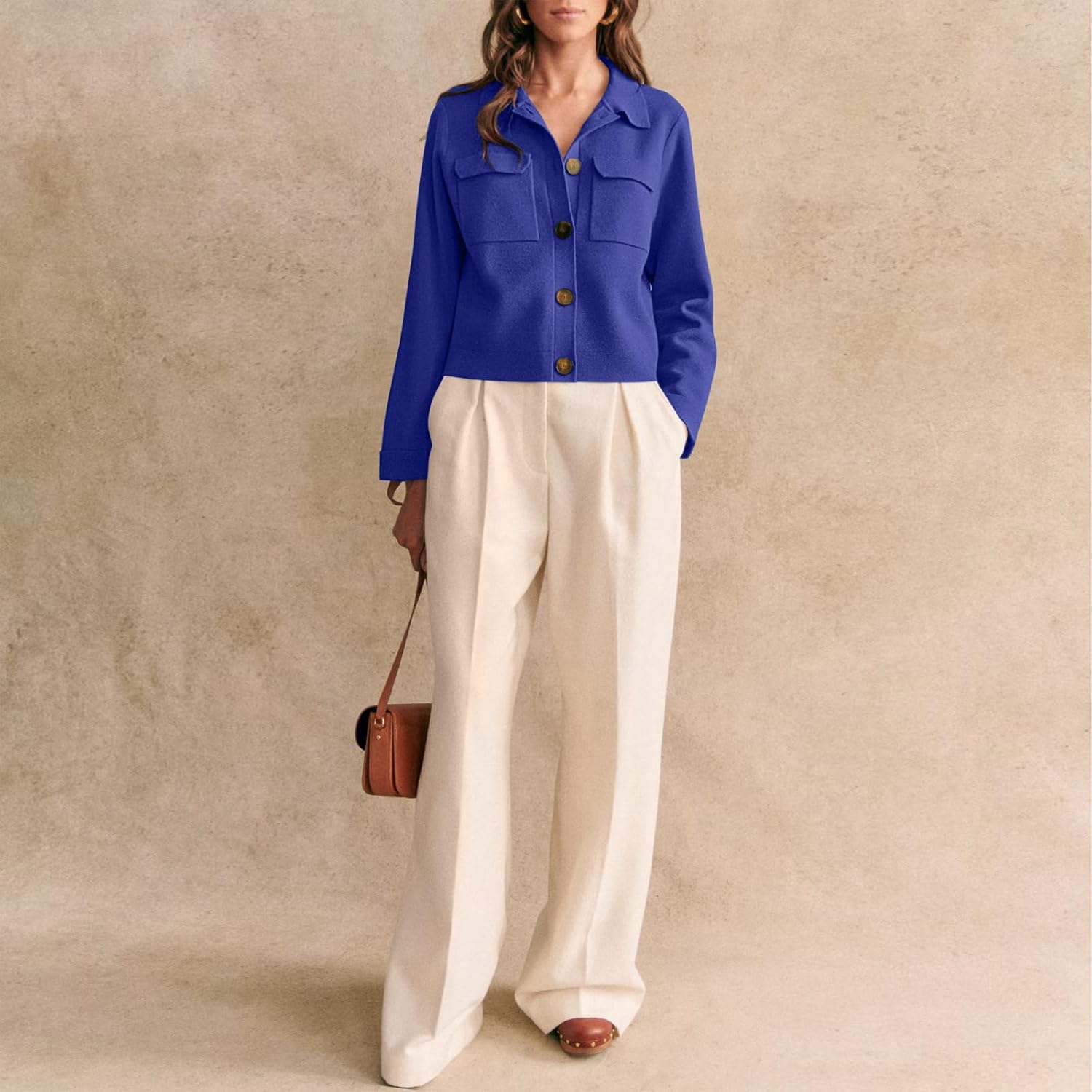 Senllen Womens Merino Cropped Shacket Jacket Button Down Coat Tops Spring Fall Long Sleeve Cardigan Sweaters for Women 2026 - Image 2