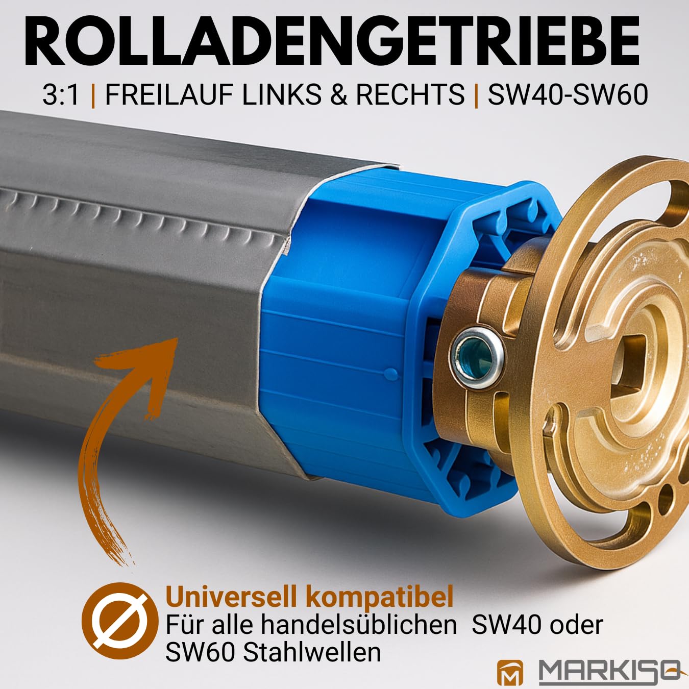 Rolladengetriebe 3:1 – Kurbelgetriebe [Freilauf Links] für SW40 Rollladenwelle – Kegelradgetriebe [Made in Germany] mit 6mm Innenvierkant-Antriebsstab – ®markiso Qualität