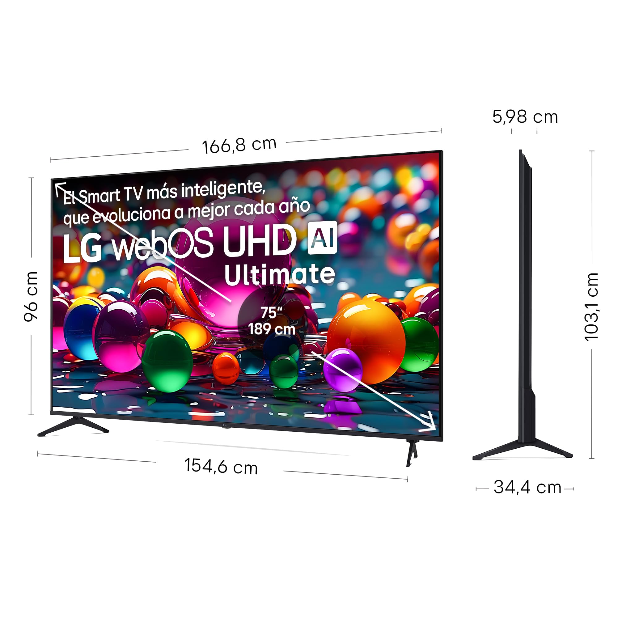 LG 75UA75006LA - TV 75", UHD 4K, WebOS 25, Ultimate IA, HDR10 Pro, Super Upscaling, Dolby Digital Plus, Google Assistant, Negro