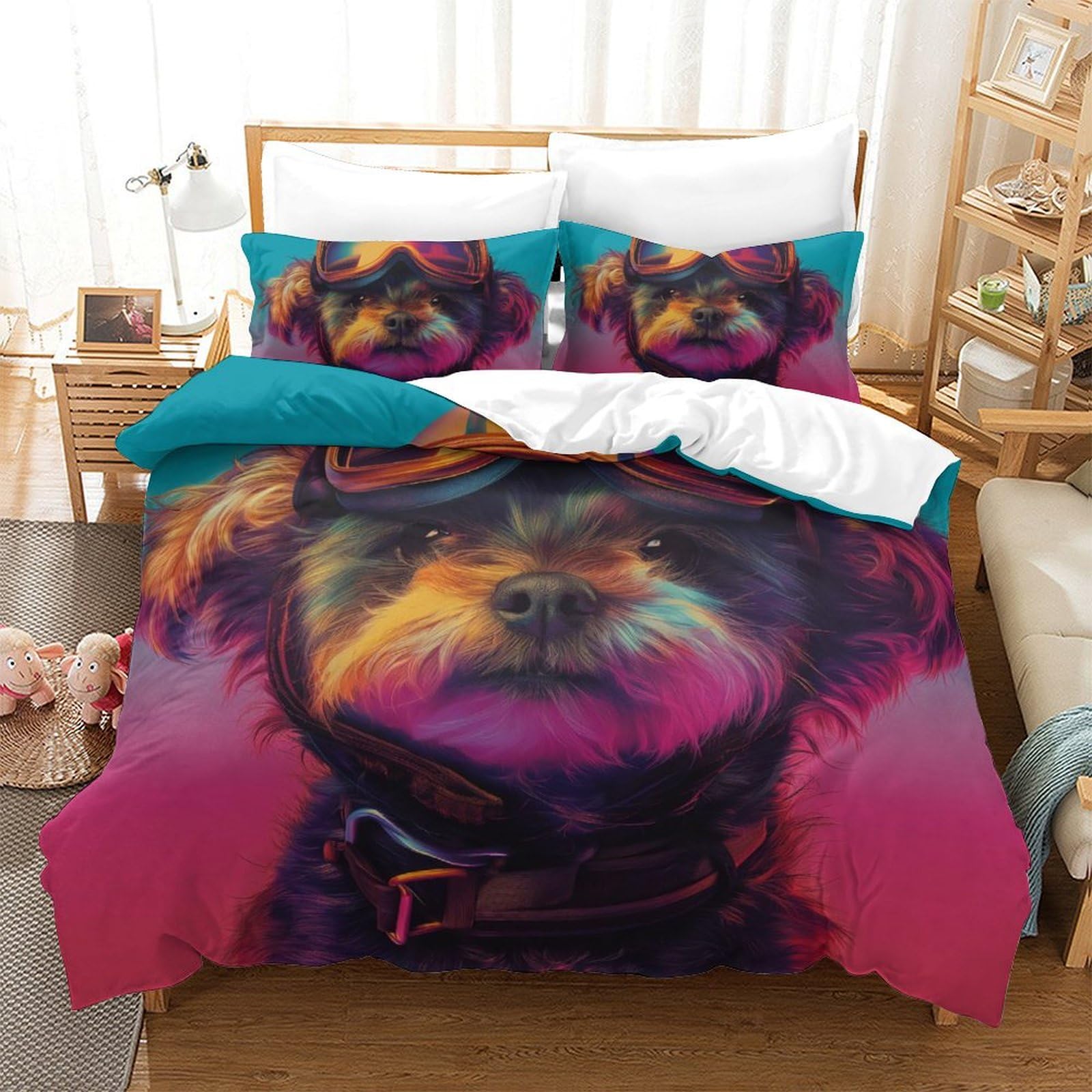 Housse de couette caniche 220x240 parure de lit 3 pièces pour garçons adultes