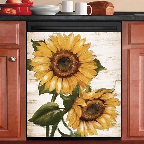 Miniatura 3 de Adhesivo decorativo retro con diseño de girasol para cocina, cubierta de lavavajillas, con texto en inglés "You are My Sunshine", para panel de