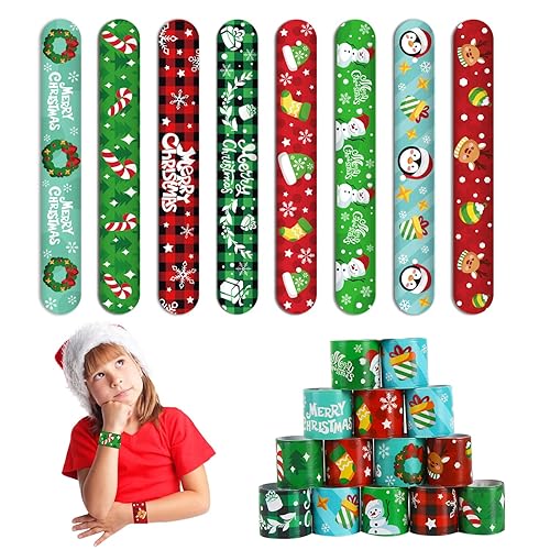 CCINEE 48Pcs Christmas Slap Bracelets，Xmas Slap Wristbands Assorted Pattern Snap