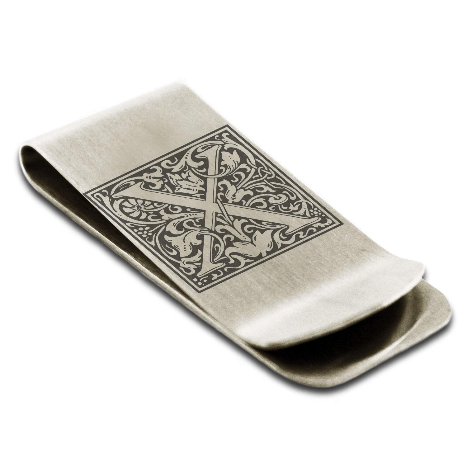 Stainless Steel Money Clip For Men Dad Boy Friend Father Floral Initial Letter Box Monogram Wallet Cash Card Holder | Dad