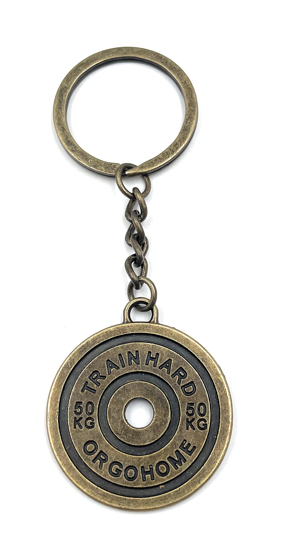 H-Customs Dumbbell plate weight gym bronze keychain pendant