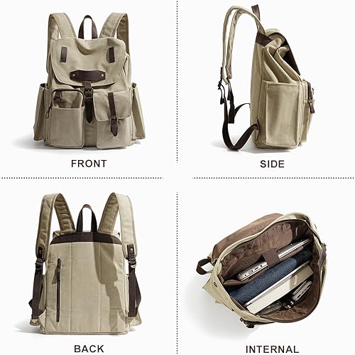 Miniatura 6 de Mochila de lona vintage para hombres y mujeres, mochila para laptop de 15.6 pulgadas para escuela, trabajo, viajes