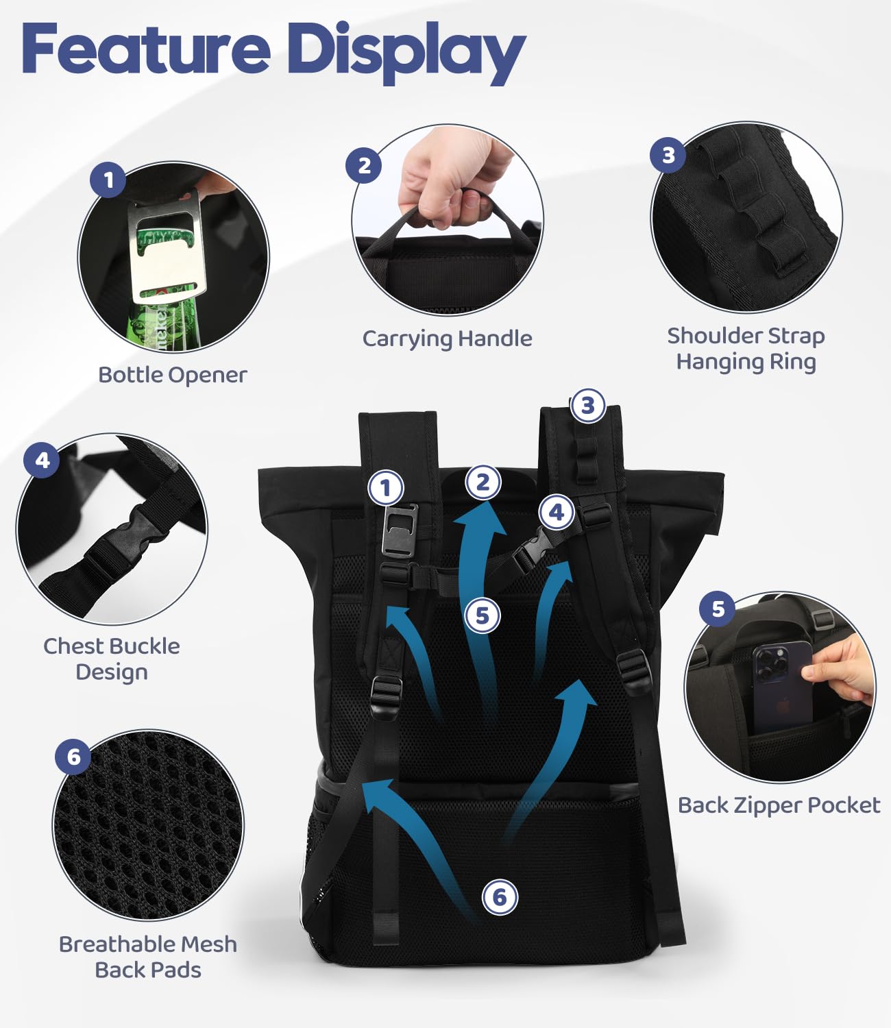 DEWUR Zaino termico da 35 l, grande, 2 in 1, borsa termica a doppio strato, impermeabile, per picnic, spiaggia, barbecue, campeggio, viaggi, famiglia