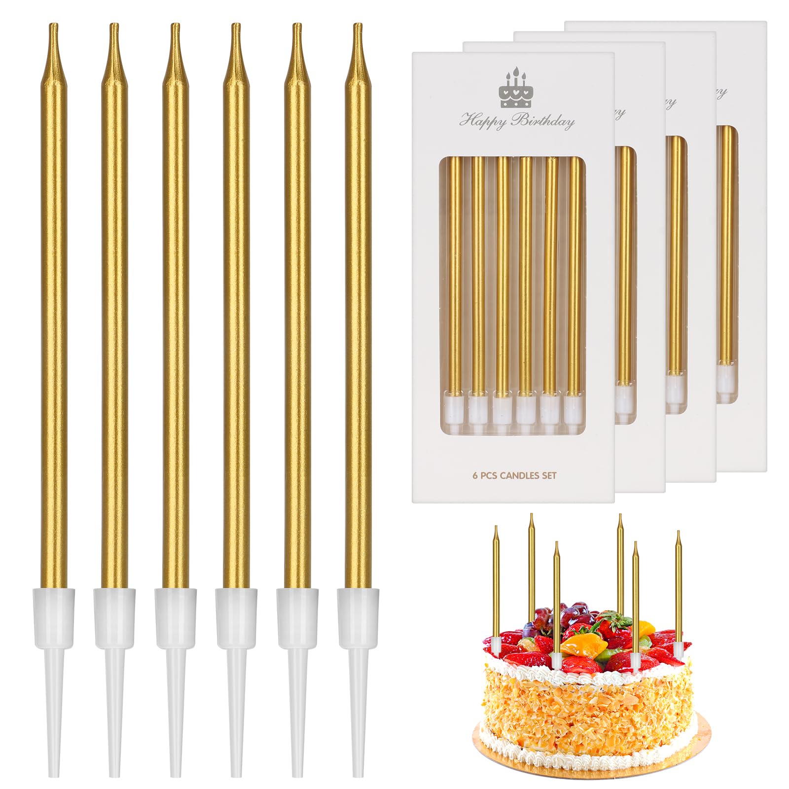 Bougies Anniversaire Métallique 24 Pièces avec Support pour Gâteau Fête