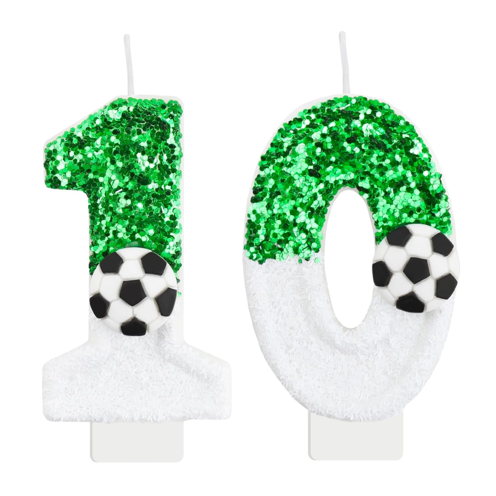 Velas de cumpleaños con número 10 de fútbol, velas de cumpleaños para pastel, divertidas velas de cumpleaños con purpurina, decoración de pastel para niños y adultos, suministros de