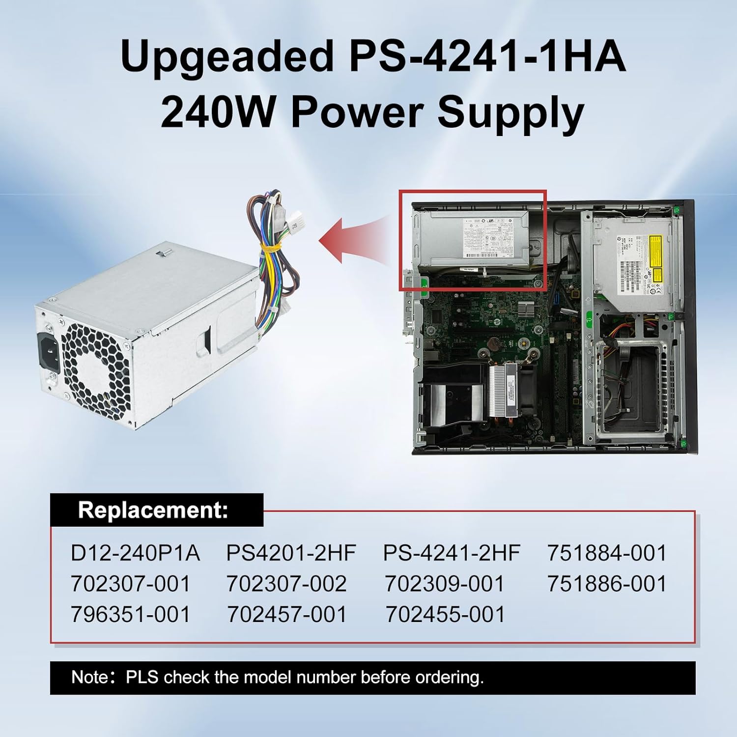 LXun Upgraded PS-4241-1HA 240W 702307-001 Power Supply Compatible with for HP ProDesk 400 600 800 G1 G2 SFF, 702307-001,702307-002, 751884-001, 751886-001 240watts hp 240w Power Supply