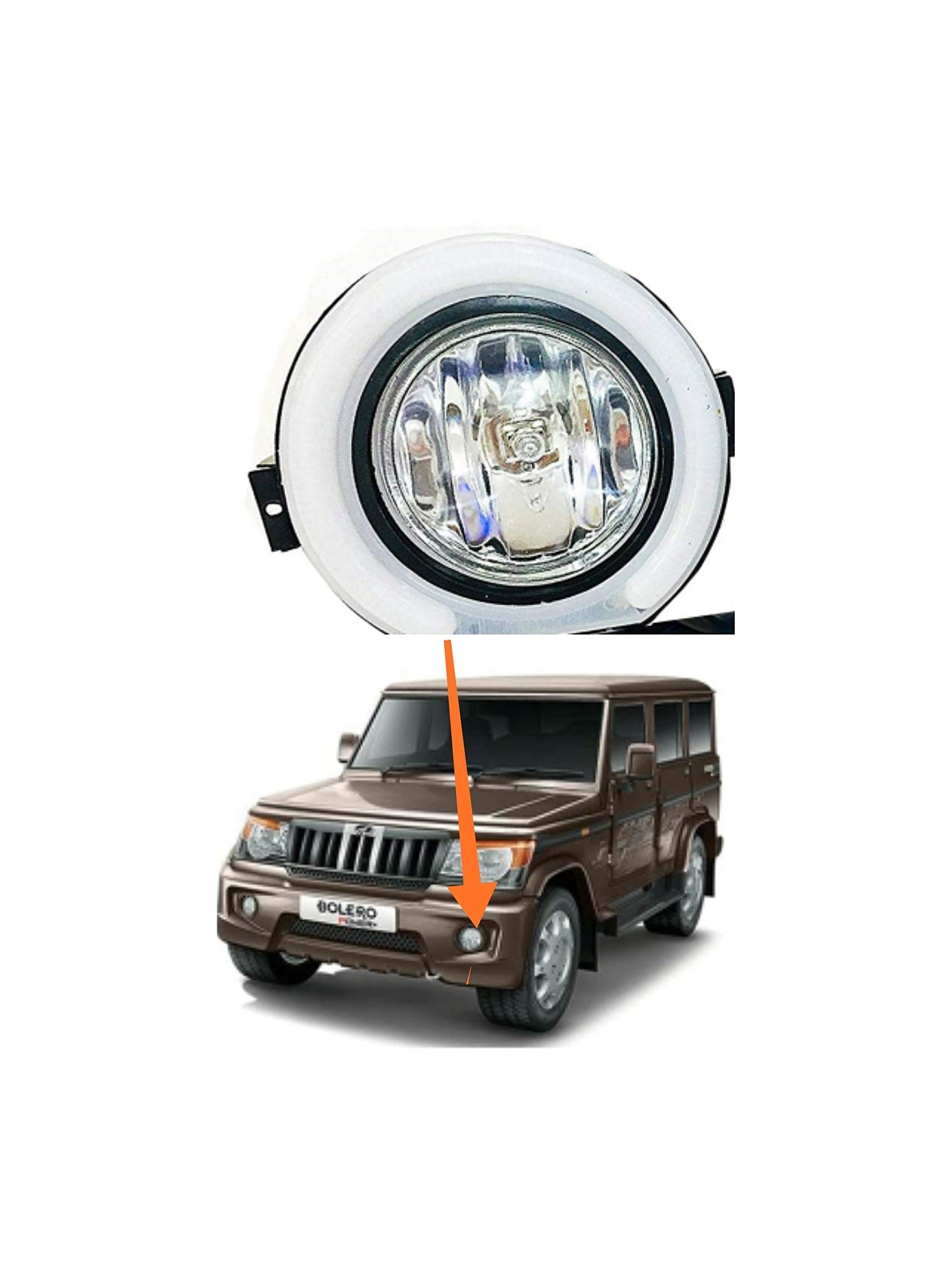 Auto Blinq Car Bumper Halogen DRL with H3 Bulb O.E.M type Fog Light Assembly for New Bolero 2012-2019 - Set of 2 Pieces, White