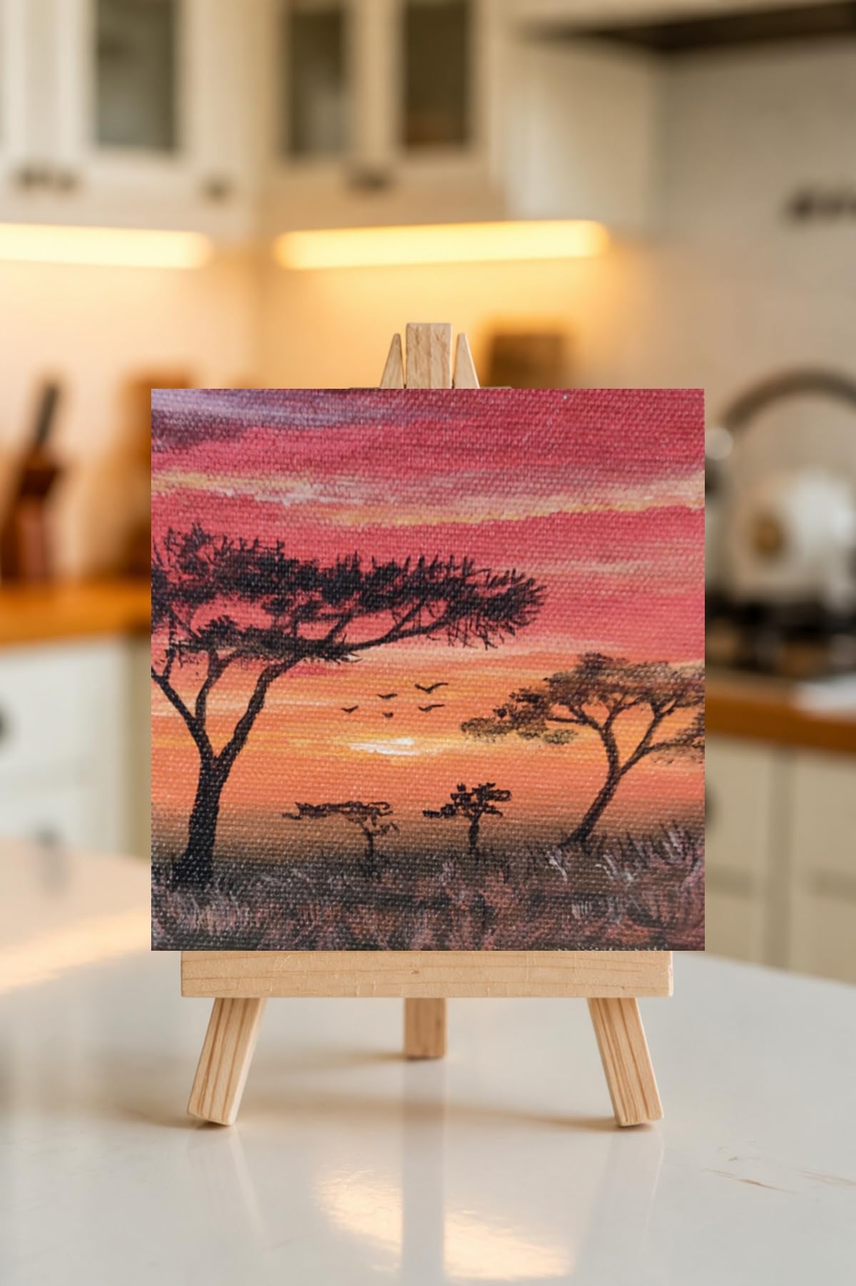 Mini African Sunset Acrylic Painting with Wooden Easel, 4x4 inch, home decor | African safari, sunset, Canvas Art, Tabletop Display, Handcrafted, Home Decor-image-13