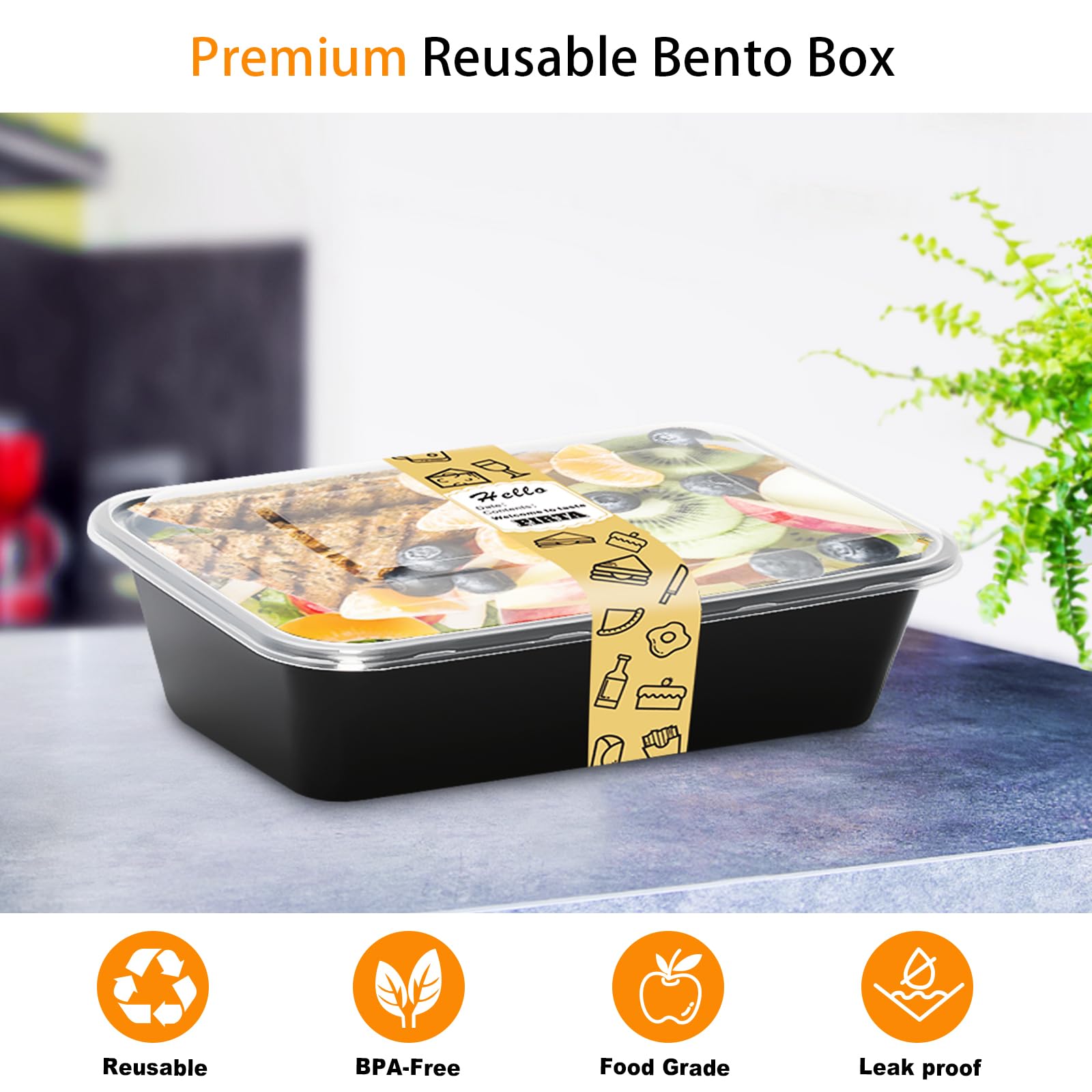 PIRTA Paquete de 60 recipientes reutilizables de 24 onzas con tapas, seguros para alimentos, a prueba de fugas, microondas, congelador, lavavajillas, para llevar, lonchera Bento de plástico para