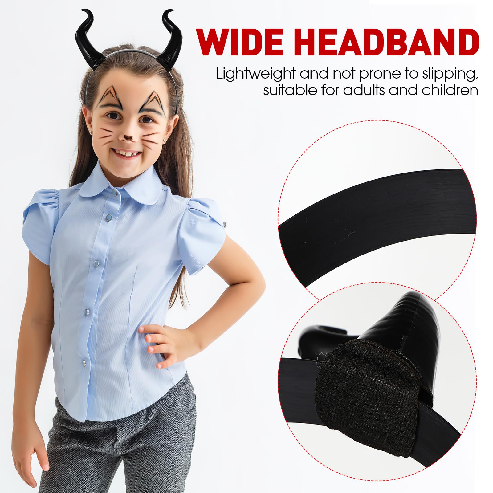 Healvian Black Horn Headband Halloween Hair Accessory Ox Horns Devil Horns Headpiece for Costume Party Cosplay 7.9X6.7X2 Inches - Image 2