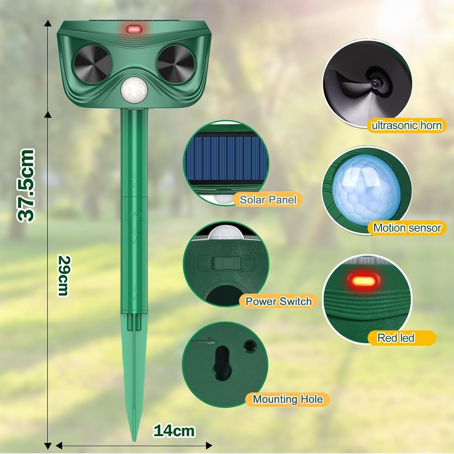 Repelente de gato ultrasónico, repelente de gato solar repelente de gato exterior, repelente ultrasónico con detector de movimiento para jardín, patio contra gatos perros zorros pájaros ratas