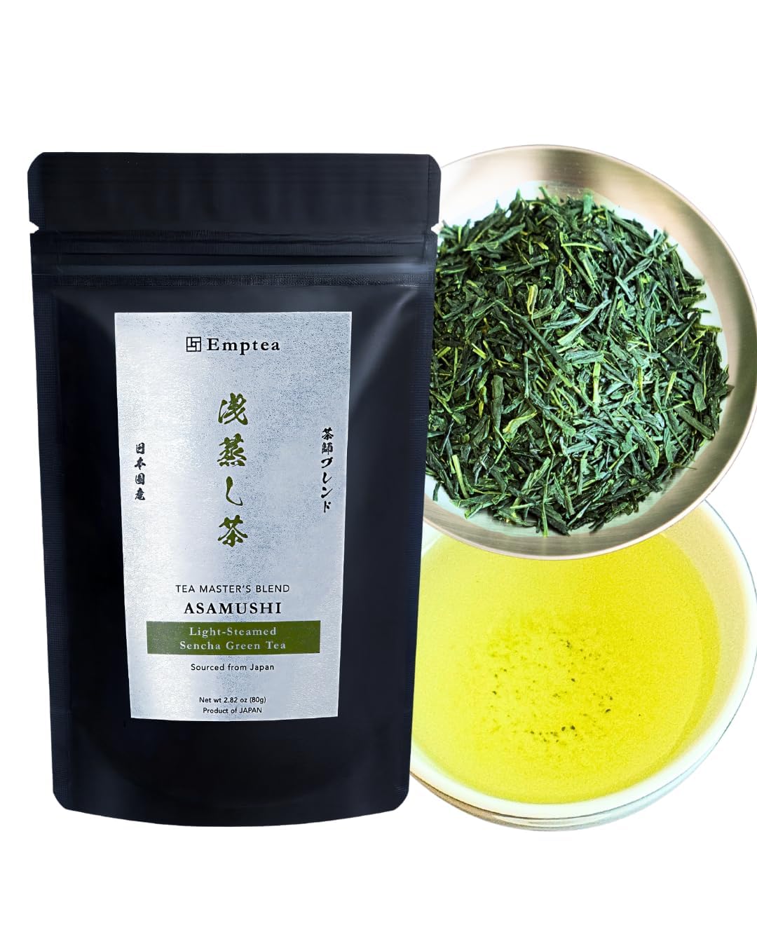 Emptea Sencha Loose Leaf Japanese Green Tea (Organic) - Asamushi First Harvest, Light Steamed, Floral & Aromatic, Authentic Tea Blend from Japan 2.82oz (80g)