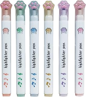 MOZXIRZ Cat Paw Pastel Highlighter Marker, 6 Pcs Chisel Tip Marking Pens for Students, Women, Office Supplies