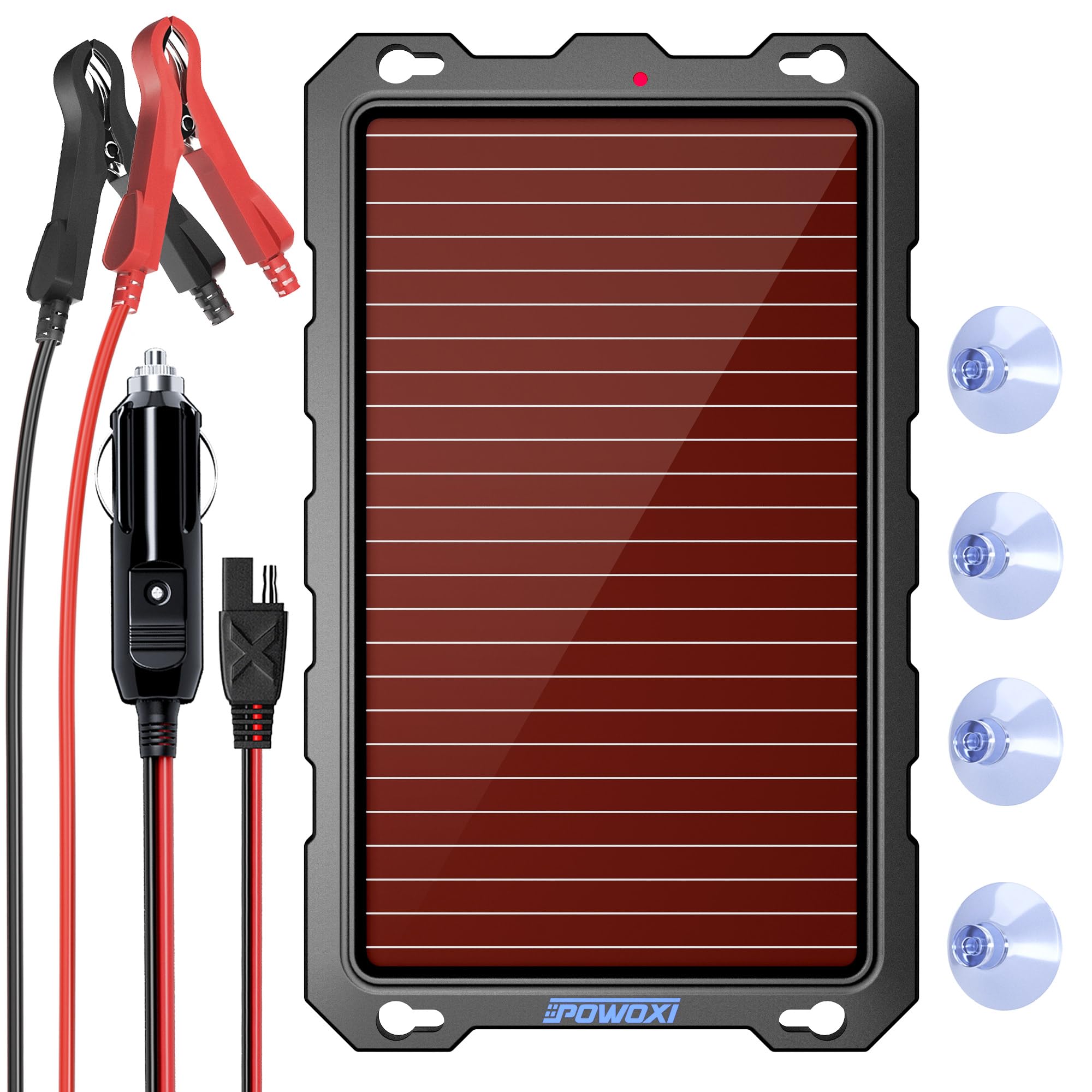 POWOXI Solar Battery Charger 12V 3.3W-Solar Trickle Charger Solar Battery Maintainer Amorphous Solar Panel Charger for Car Battery Motorcycle Boat Caravan RV Trailer with Alligator Clips Cigarette