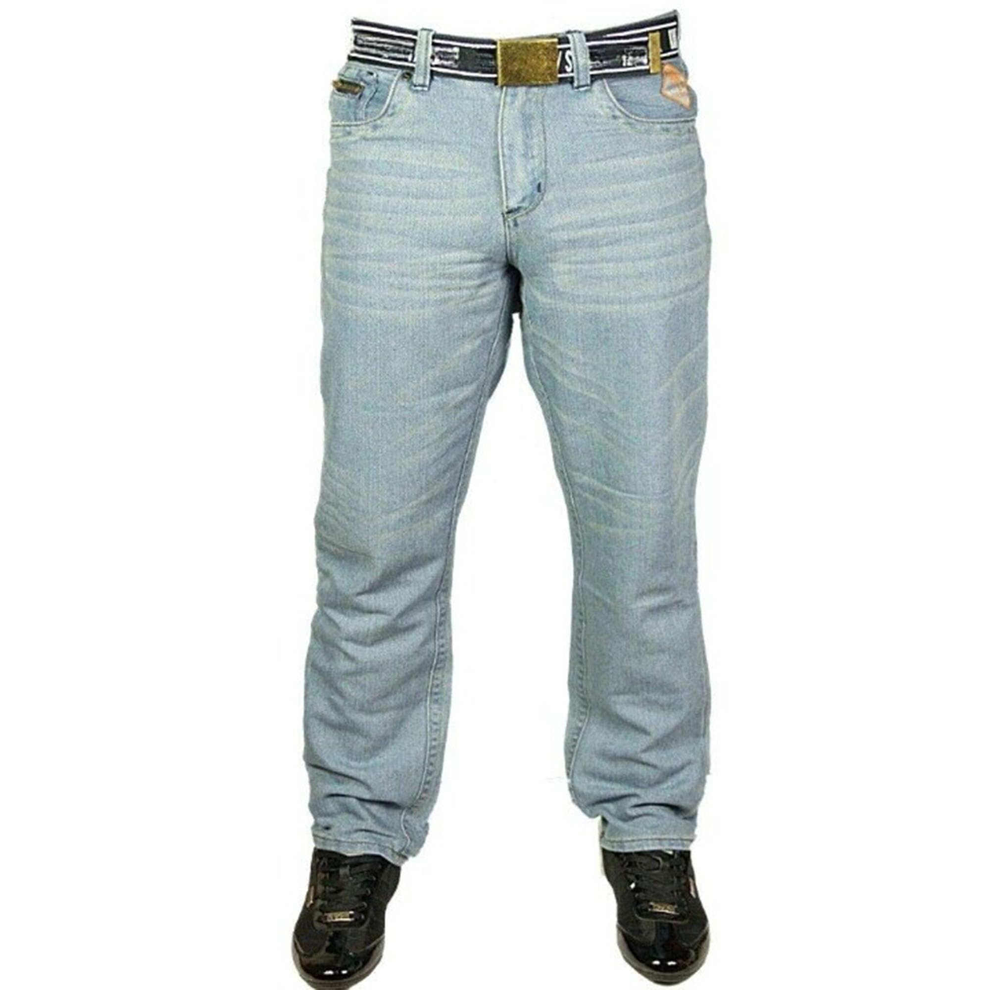 Mens Kam Brand Straight Leg Smart Casual Denim Light Wash Jeans (34W/34L, Light Used)