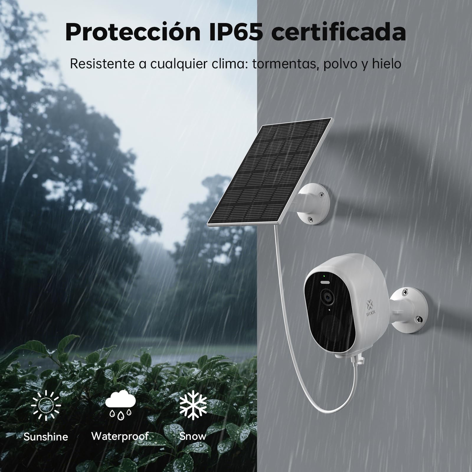 Woox Camara Vigilancia WiFi Exterior Solar 2.5K 4MP, Cámara Vigilância sin Cables con Batería, Visión Nocturna en Color, Detección PIR de Personas, IP65, 2.4GHz (Blanco)