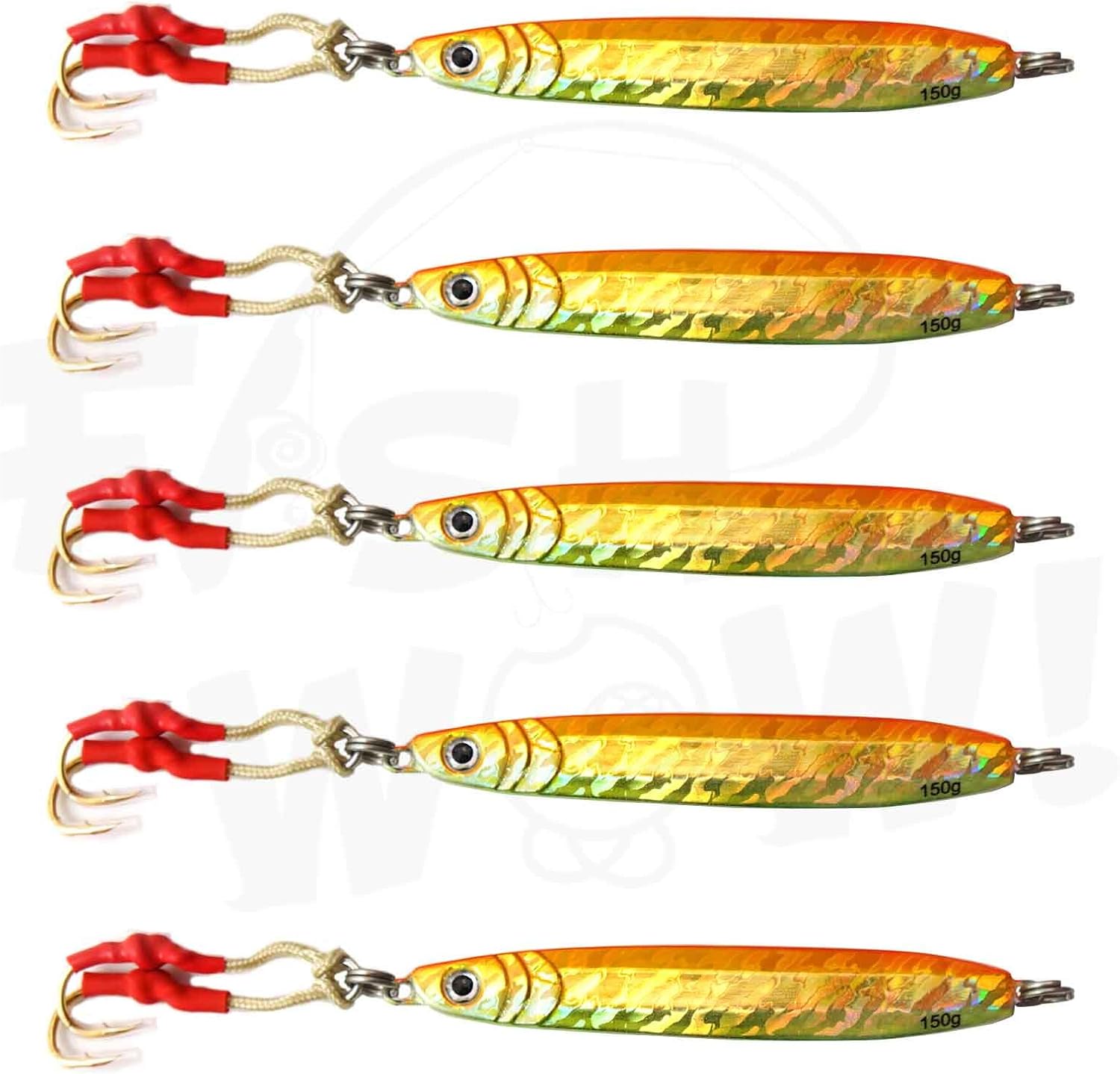 150g Fishing Rigged Butterfly Vertical Metal Speed jig 5.25oz Knife Jig - Orange Set