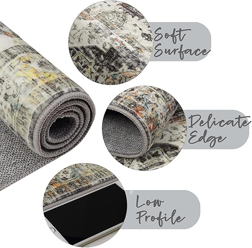 Miniatura 3 de COZYLOOM Alfombra lavable de 5 x 7 pies, diseño de medallón, vintage, floral, envejecida, suave, tribal, para interiores, antideslizante, de pelo