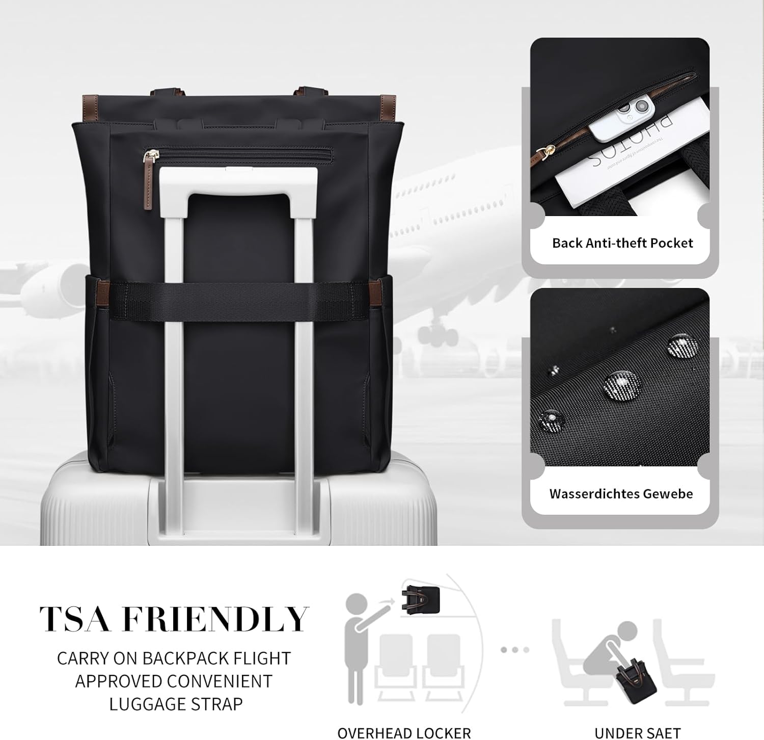 GOLF SUPAGS Convertible Laptop Backpack for Women Casual Daypack Notebook Tote Bag for Work College Travel Leisure (Black) - Image 4