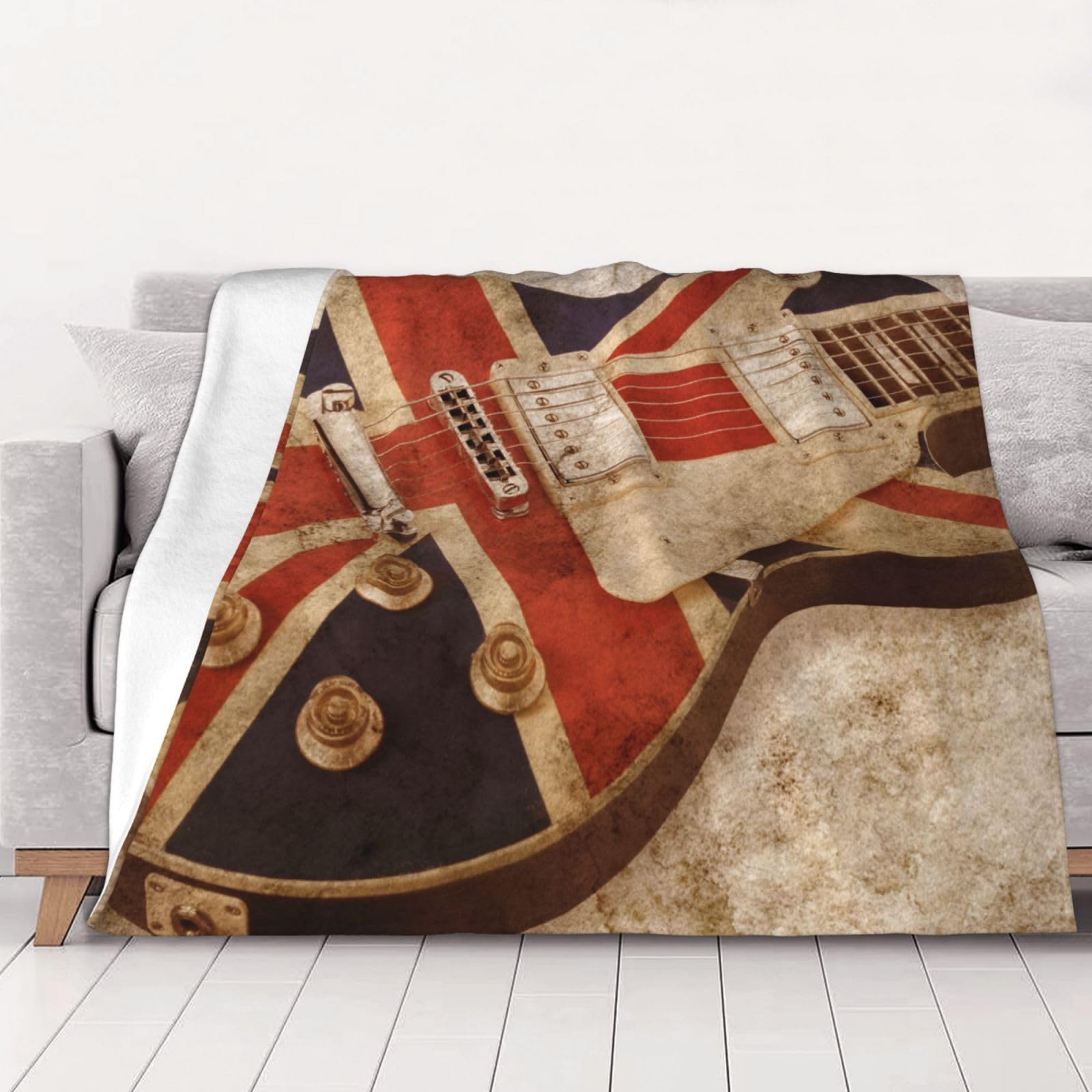 AUBKFELD Guitar British Flag Printed Flannel Blanket 200x150 CM, Soft & Warm Throw Blanket for Sofa/Couch/Bed/Car, Gifts for Audlts Women Men