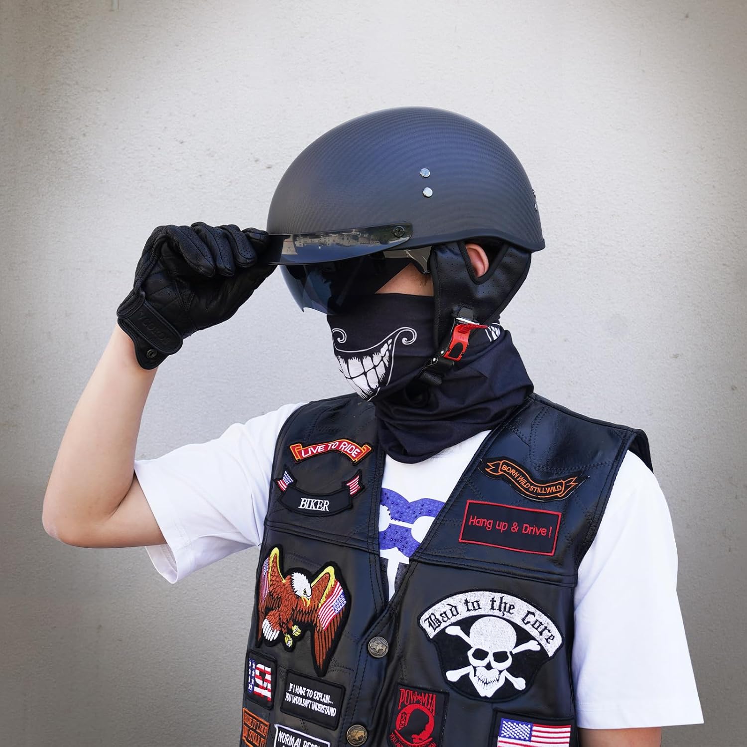 VCOROS Carbon Fiber Open Face Retro Motorcycle Helmets Men Women Half Face Helmets for Motorbike Cruiser Chopper Moped Scooter ATV (Flat Black, L) - Image 2